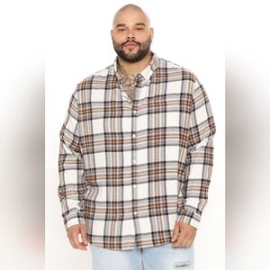 NWT Light Breeze Plaid Long Sleeve Woven Top - Khaki/combo